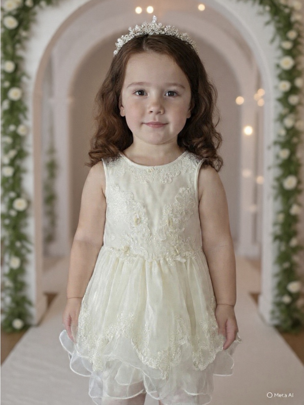 Ivory Lace Overlay Girls Party Dress